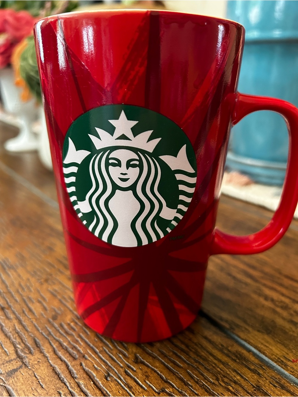 Starbucks Red Ceramic Mug with Green Siren Logo 2014